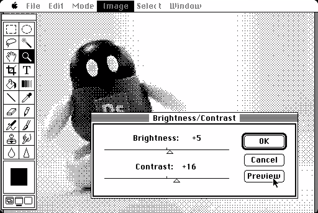 Adobe Photoshop 1.0 Brightness and Contrast Dialog (1990)
